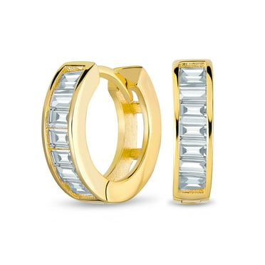 Unique Studded Huggie Hoop Clear Simulated CZ .925 Sterling Silver Simple Huggie Hoop Earrings Unique Studded Huggie Hoop Clear Simulated CZ .925 Sterling Silver Simple Huggie Hoop Earrings